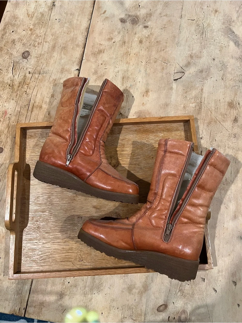 L.L. Bean Women's Cognac Leather Shearling-Lined Tall Boots